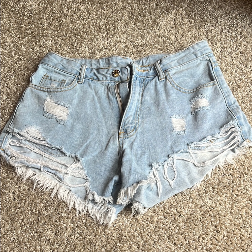 Source Unknown Blue Jean Shorts Distressed High-Waisted